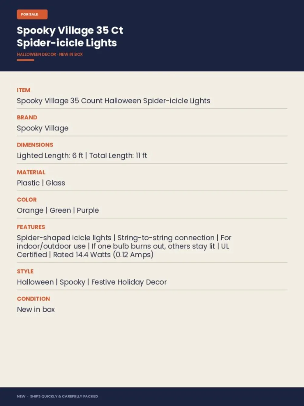 Spooky Village Spider String Lights Multi-Color Halloween Decor Indoor/Outdoor